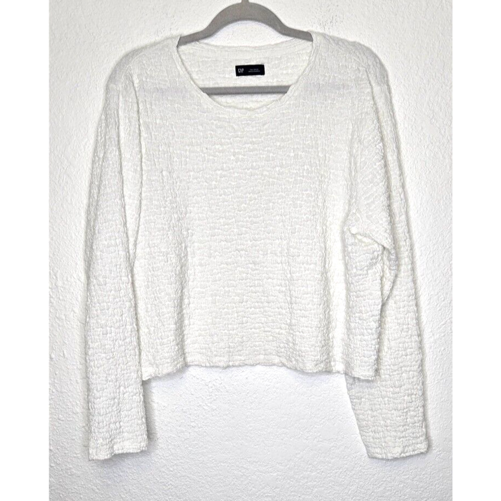 GAP Top Womens XXL White Textured Stretch Popcorn Knit Crop Boxy Oversized‎ Top